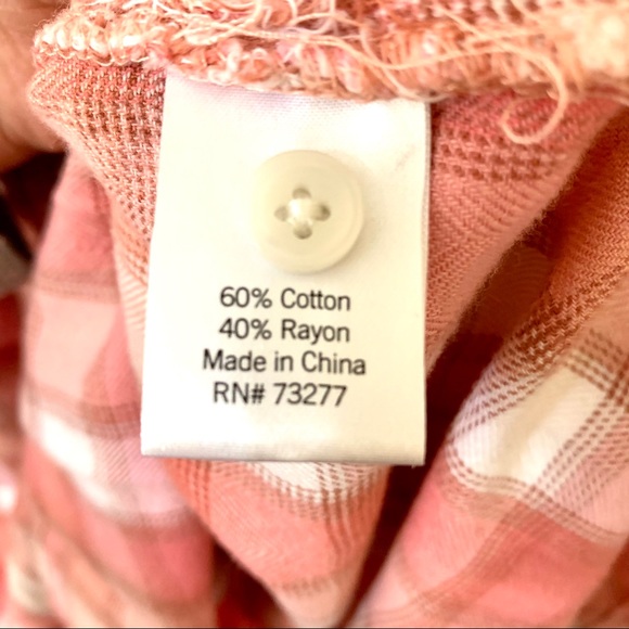 Sonoma Plaid Shirt/Blouse Peach-Orange/White 1X - Picture 7 of 8